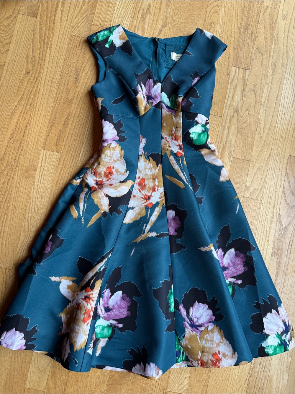Moulinette Soeurs for Anthropologie Teal Floral Fit Flare Midi Dress NWT